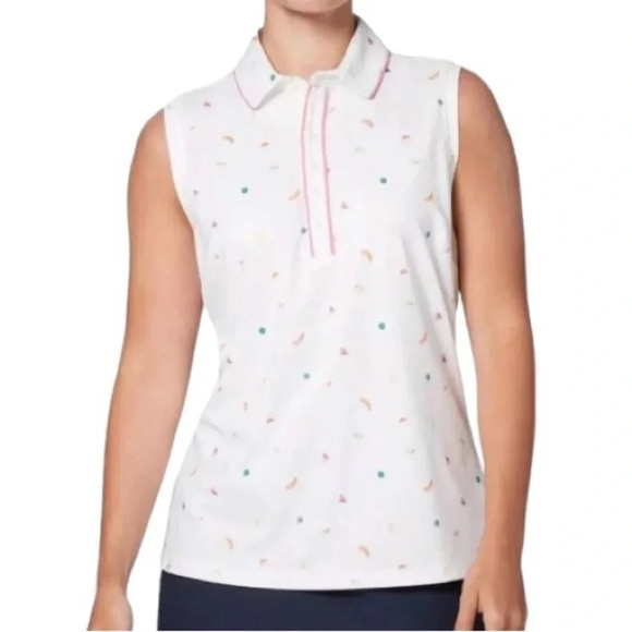 Lady Hagen Sleeveless Golf Polo shirt White Fruit print Size M NWT Tennis Active - Picture 1 of 12